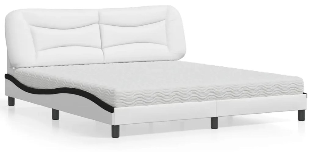 Cama com colchão 180x200 cm couro artificial preto e branco