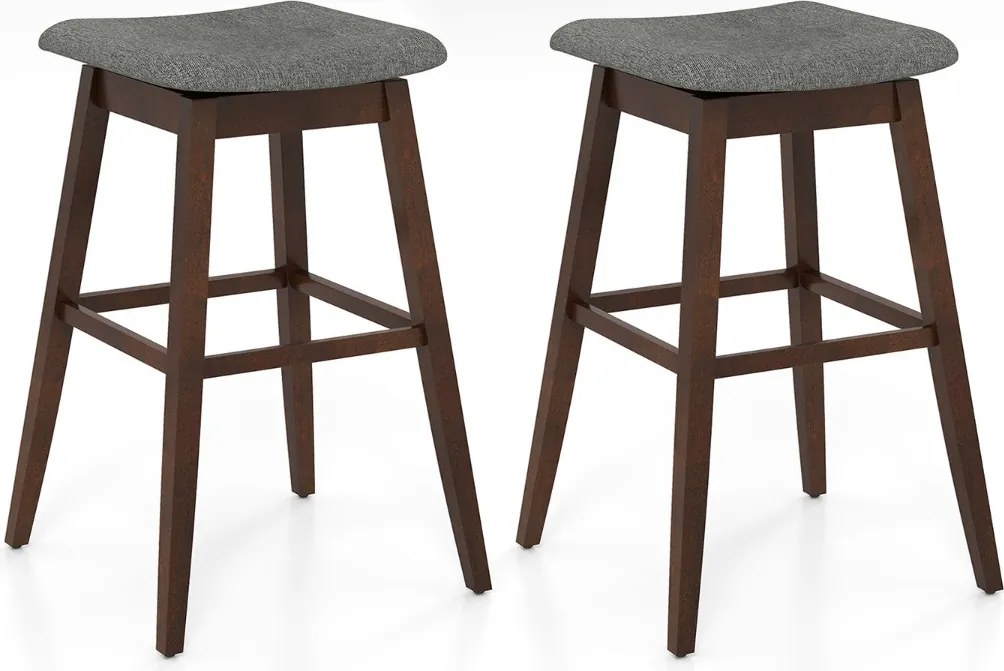 Conjunto de 2 bancos 50 x 50 x 76 cm giratórios de bar 360° com assento acolchoado, apoio para os pés e pernas em madeira de borracha