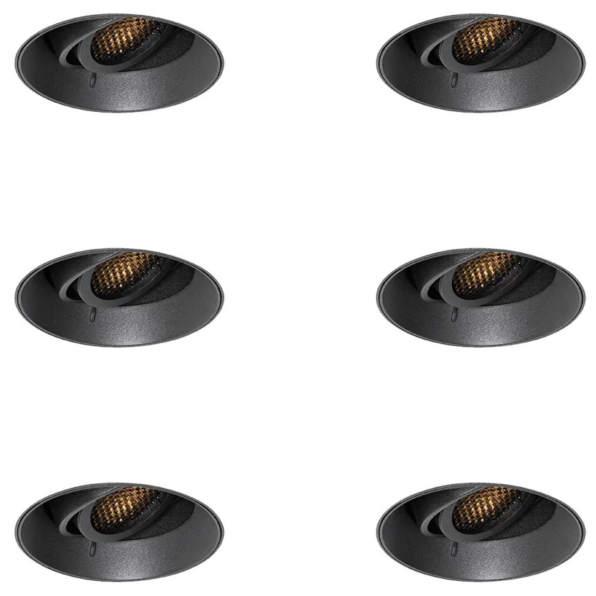 Conjunto de 6 Focos Embutidos Modernos Preto GU10 Redondo Sem Aro - Oneon Honey