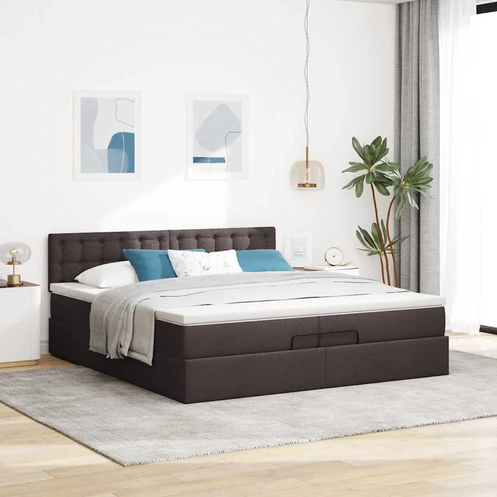 Estrutura de cama otomana com colchão 200x200cm castanho-escuro
