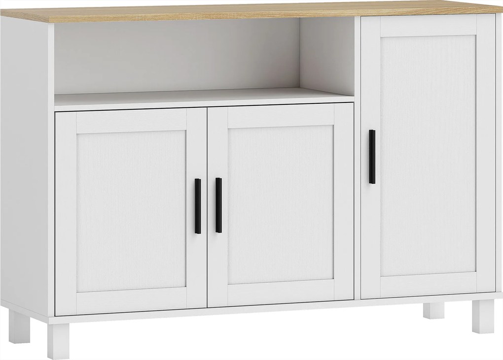 Aparador de Sala com Prateleiras Ajustáveis Compartimento Aberto Pernas de Madeira 110x33x75 cm Branco
