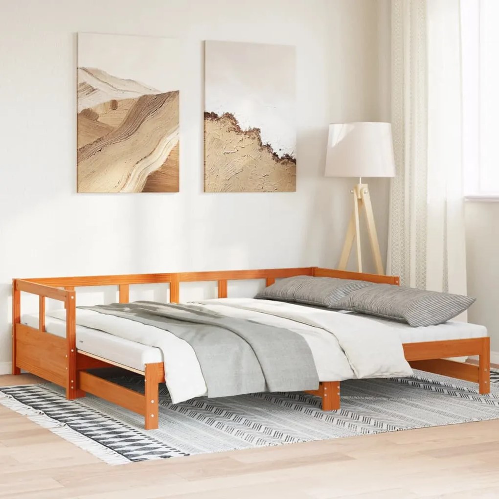 vidaXL Sofá-cama com gavetão e colchões 90x200 cm pinho castanho-mel