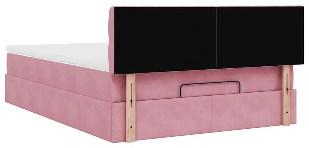 Estrutura de cama otomana com colchão 140x200 cm veludo rosa