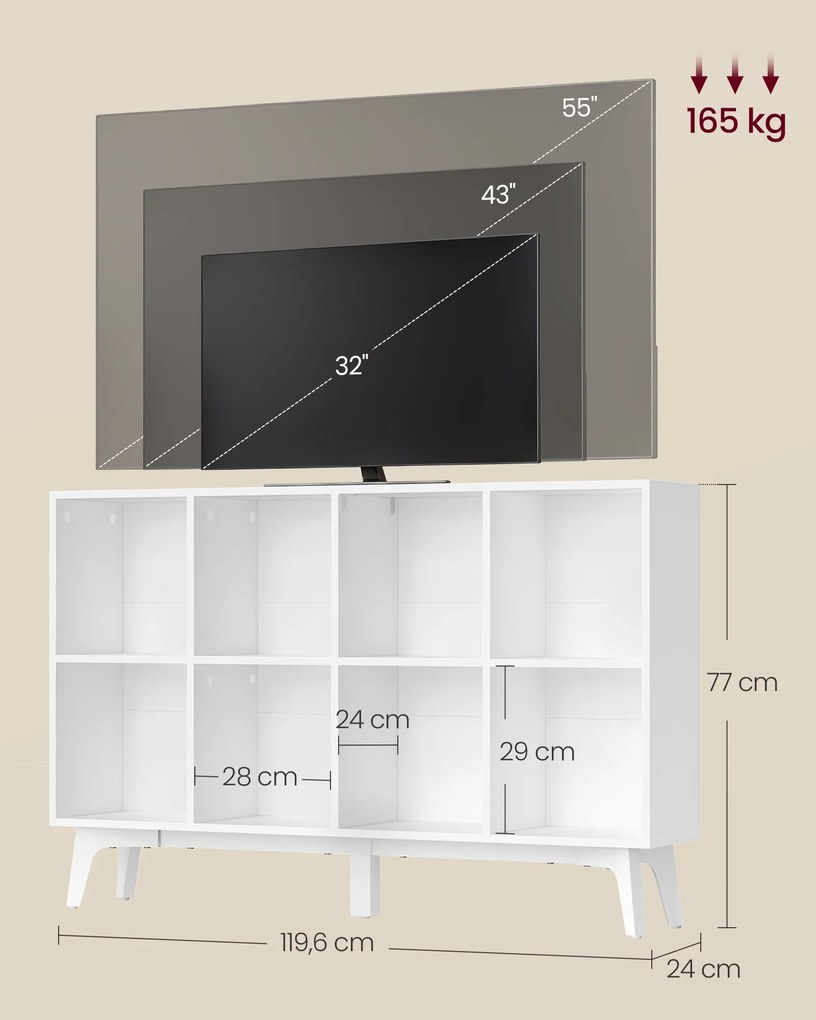 Estante sala 8 compartimentos, 24 x 119,6 x 77 cm Branca
