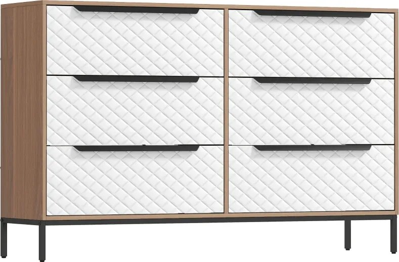 Cómoda com 6 Gavetas de Tecido Frentes com Padrão de Diamante Móvel de Arrumação 117,5x30x73,5 cm Madeira e Branco