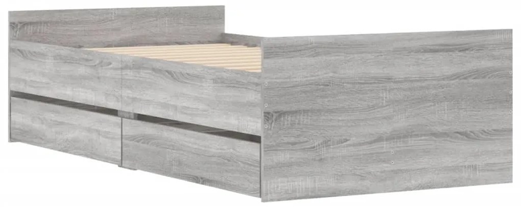 Estrutura de cama com gavetas 90x200 cm cinzento sonoma