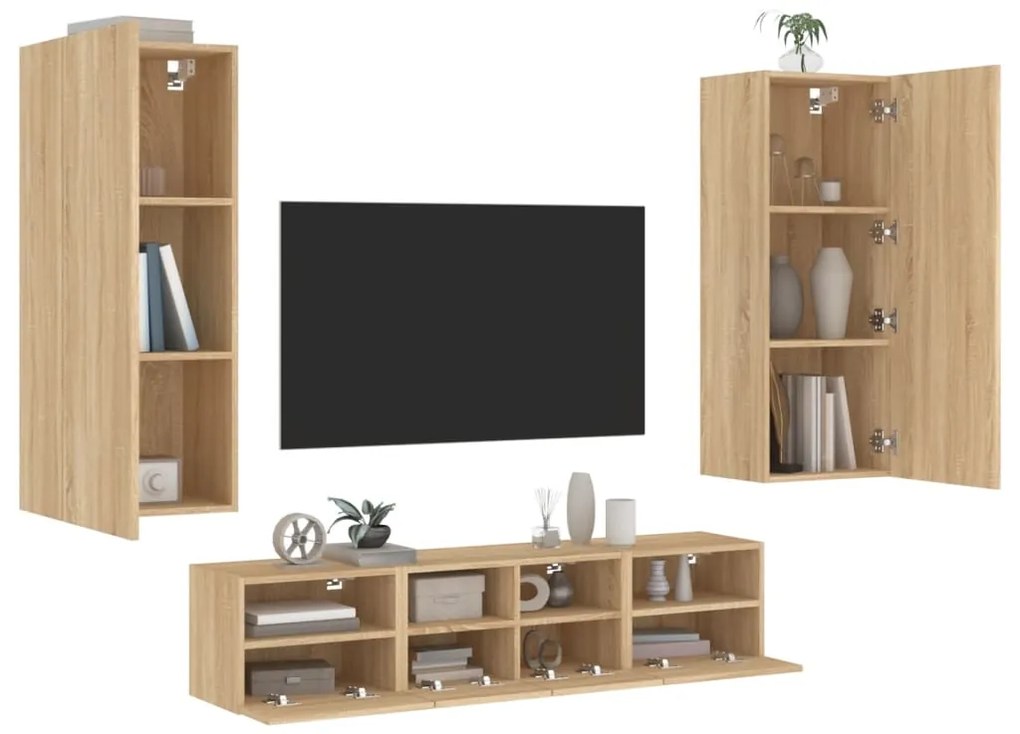 vidaXL 5 pcs móveis de parede p/ TV derivados madeira carvalho sonoma