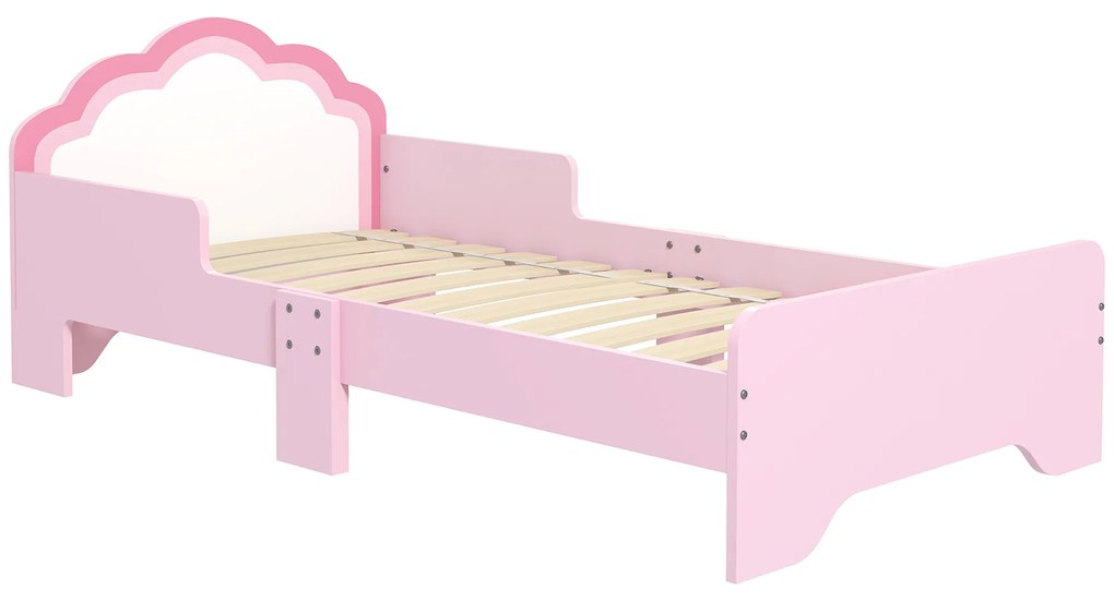 Cama para Crianças 70x140 cm (SEM COLCHÃO) com Barreira Antiqueda e Estrado Cama Infantil com Cabeceira em Forma de Nuvem Rosa