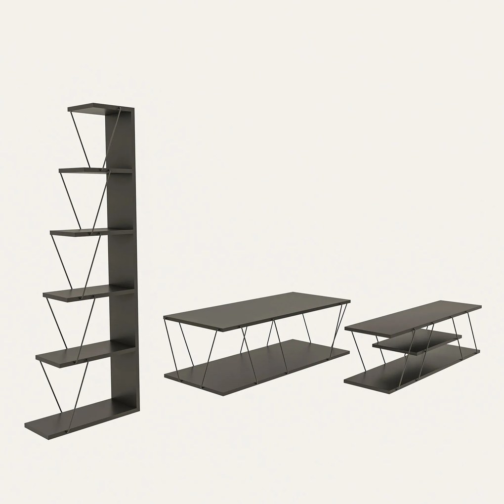 Conjunto de Mobiliário de Sala de Estar Epsilon - Antracite - Medidas
