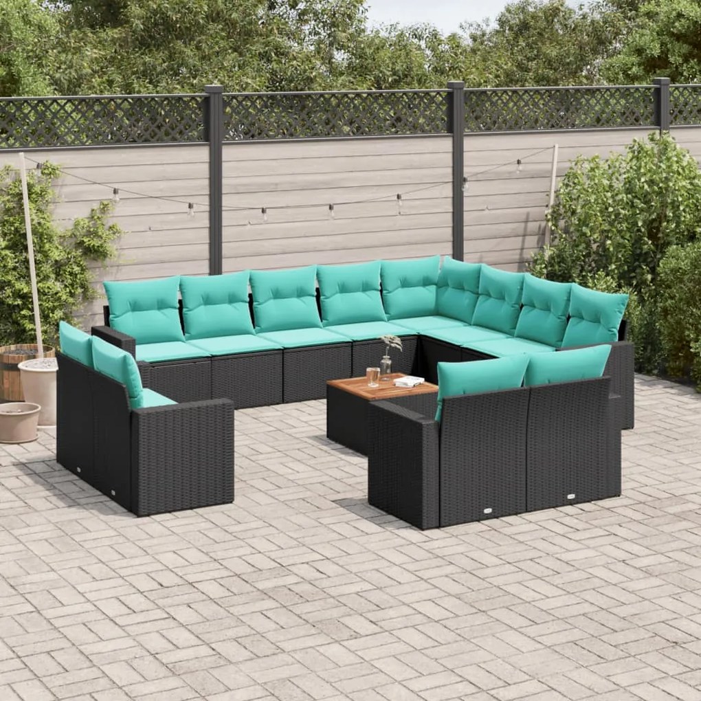 vidaXL 13 pcs conjunto de sofás de jardim com almofadões vime PE preto