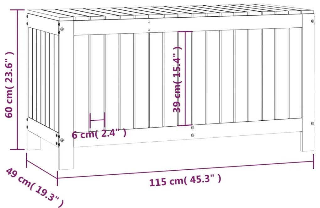 Caixa de arrumação jardim 115x49x60 cm pinho maciço cinzento