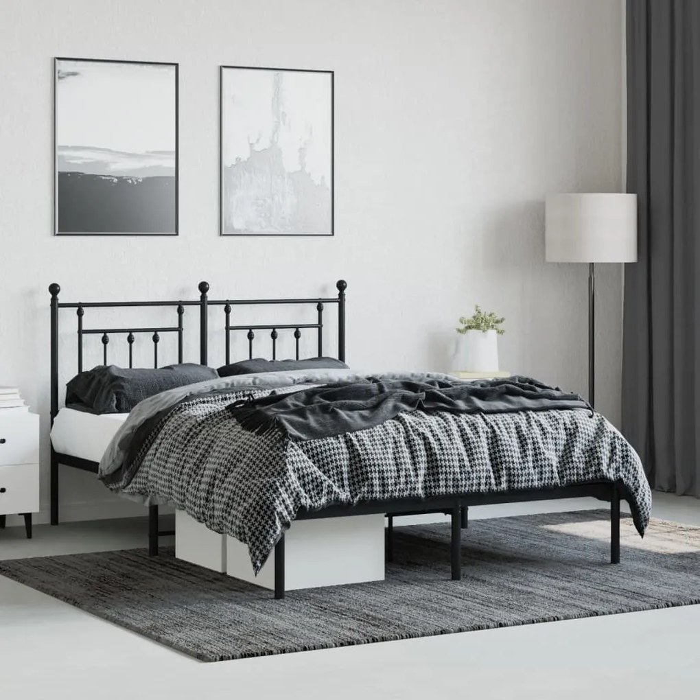 Estrutura de cama com cabeceira 140x190 cm metal preto