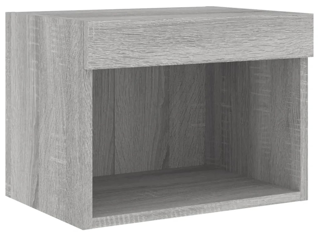 Mesa de cabeceira de parede com luzes LED cinzento sonoma