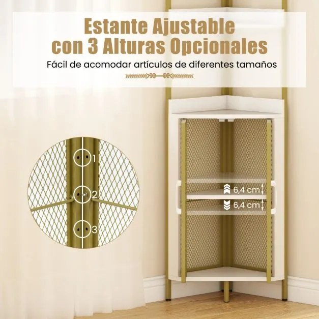 Estante de canto 32 x 32 x 170 cm com 6 níveis com portas para sala, escritório Branca