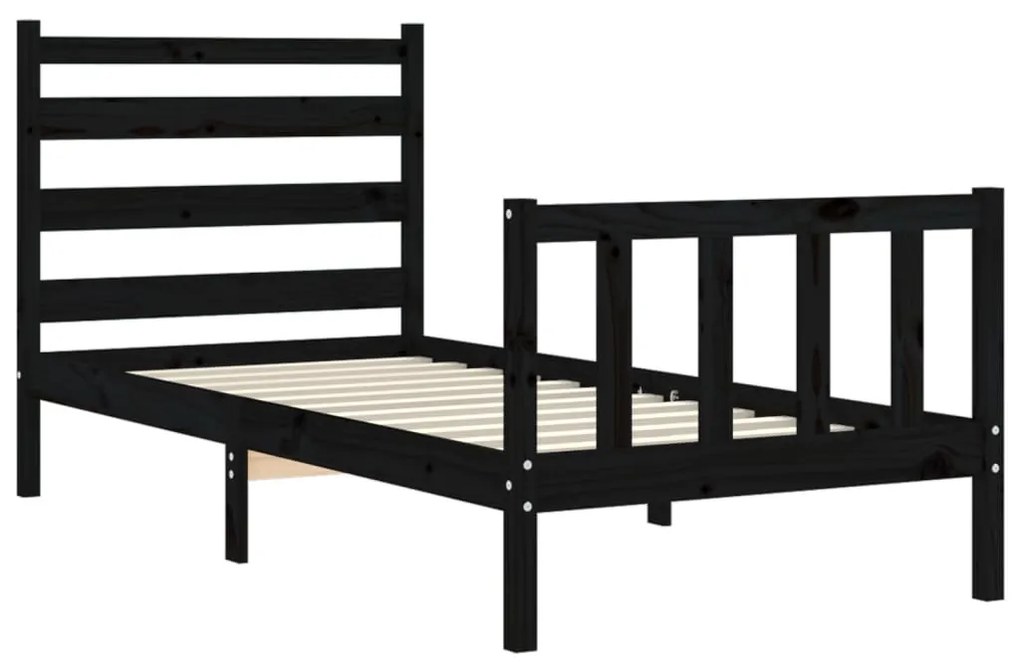 Estrutura de cama com cabeceira 100x200 cm madeira maciça preto