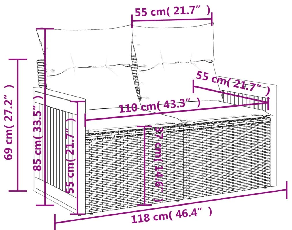 4 pcs conjunto de sofás para jardim c/ almofadões vime PE bege