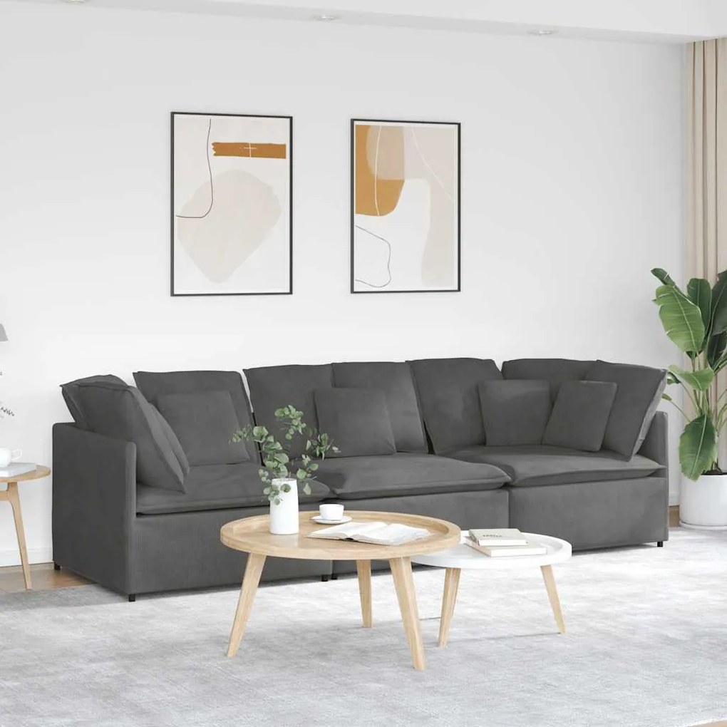 vidaXL Sofá modular com almofadas tecido corduroy cinzento-escuro