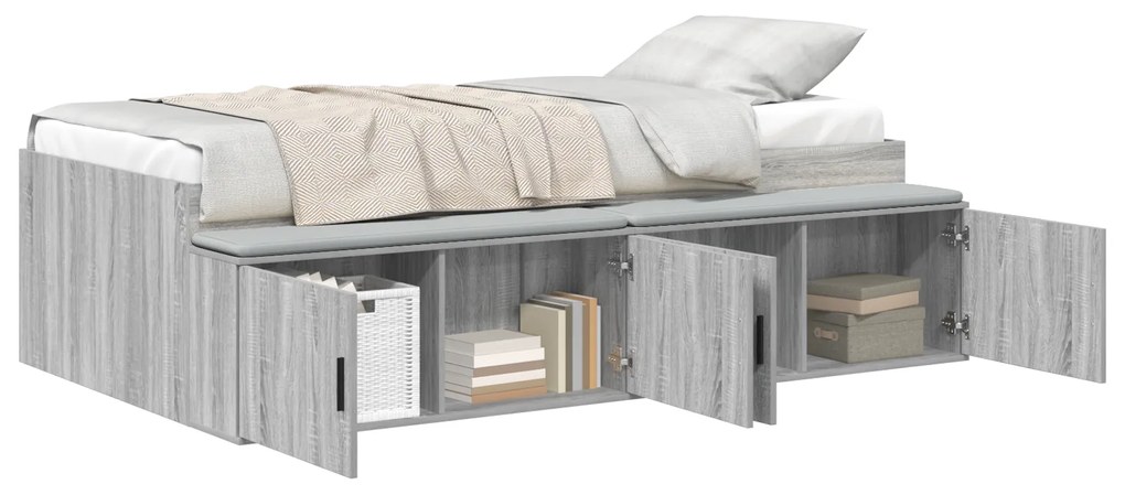 Estrutura de Cama com Armazenamento Cinza Sonoma 75x190 cm