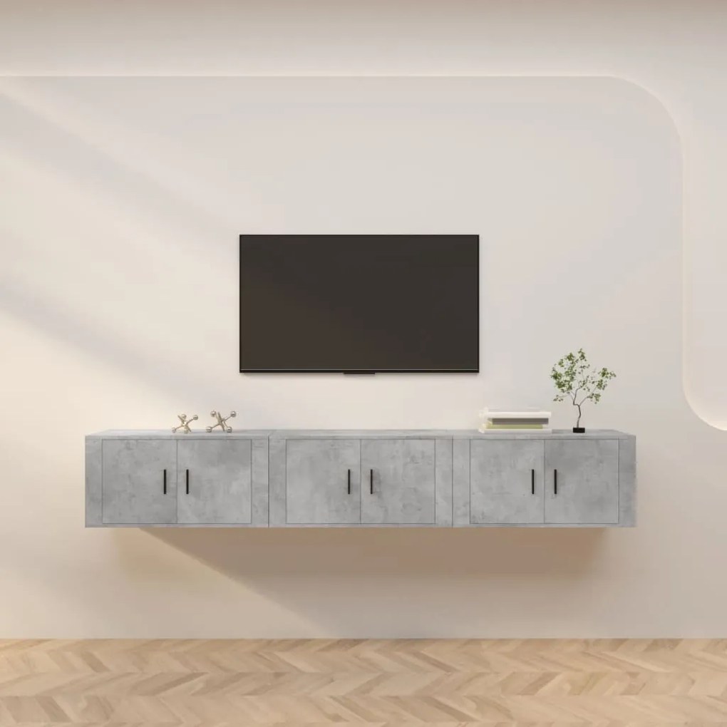 vidaXL Móveis de TV de parede 3 pcs 80x34,5x40 cm cinzento cimento