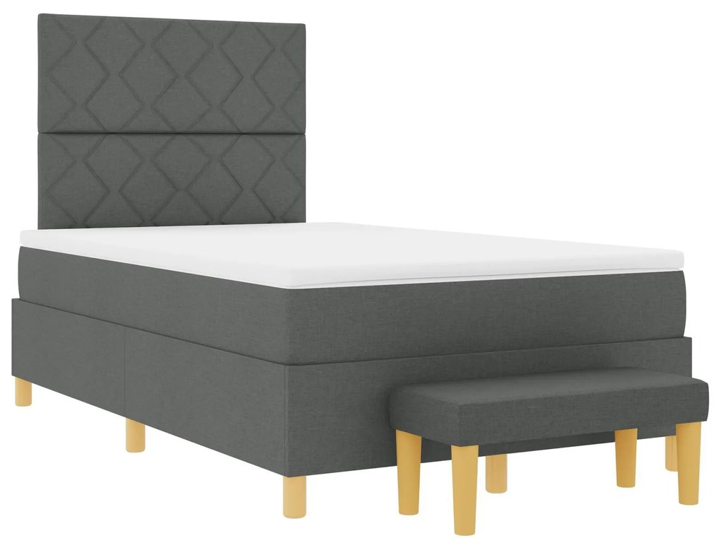 Cama Box Spring com Colchão e Banco Cinza Escuro 120x200 cm Tecido