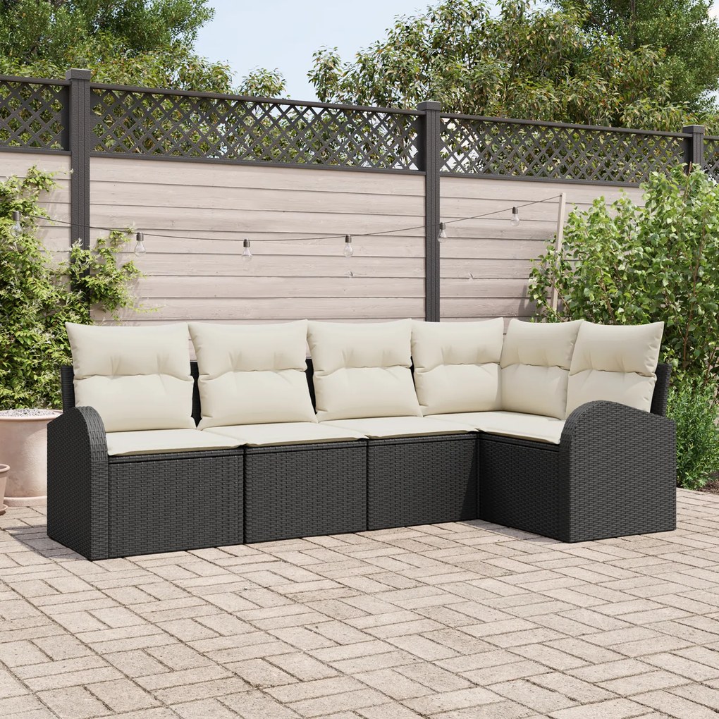 vidaXL Conjunto de Sofá de 5 Peças com Almofadas Preto Rattan Poliéster