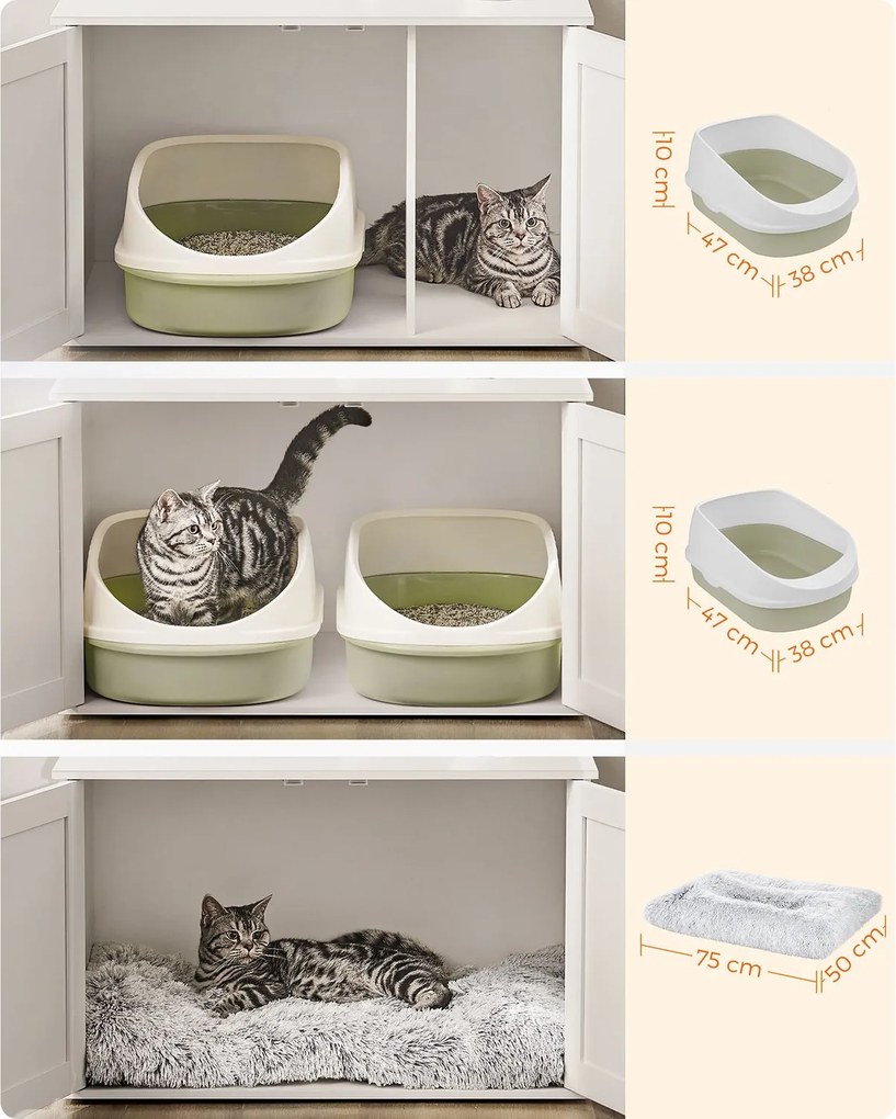 Armário para o caixa de areia gatos com divisória amovível 80 x 53 x 50 cm Branco