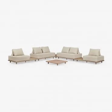 Conjunto De Jardim Com Sofá De Canto Modular De 4 Peças Com Mesas Laterais E Mesa De Centro 95x95 Cm Em Acácia Portet Gardénia Branco - Sklum