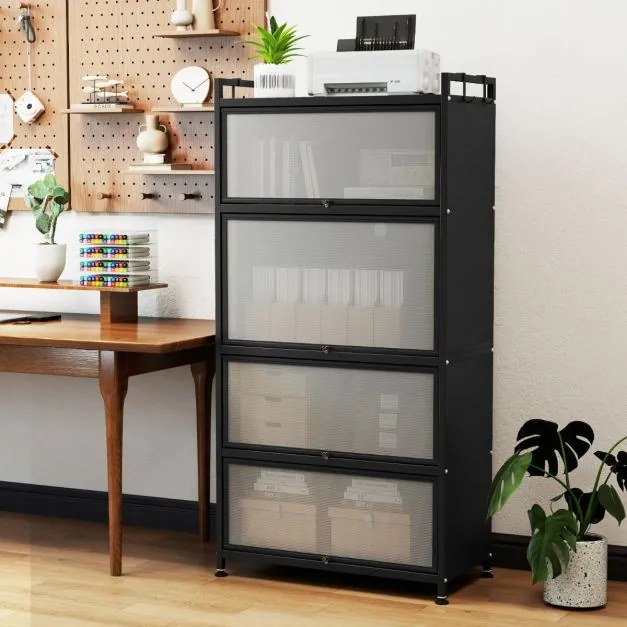 Armário de cozinha 80,5 x 40 x 162 cm de 5 níveis metálico com 4 portas batentes Prateleira com rodas para micro-ondas Preto