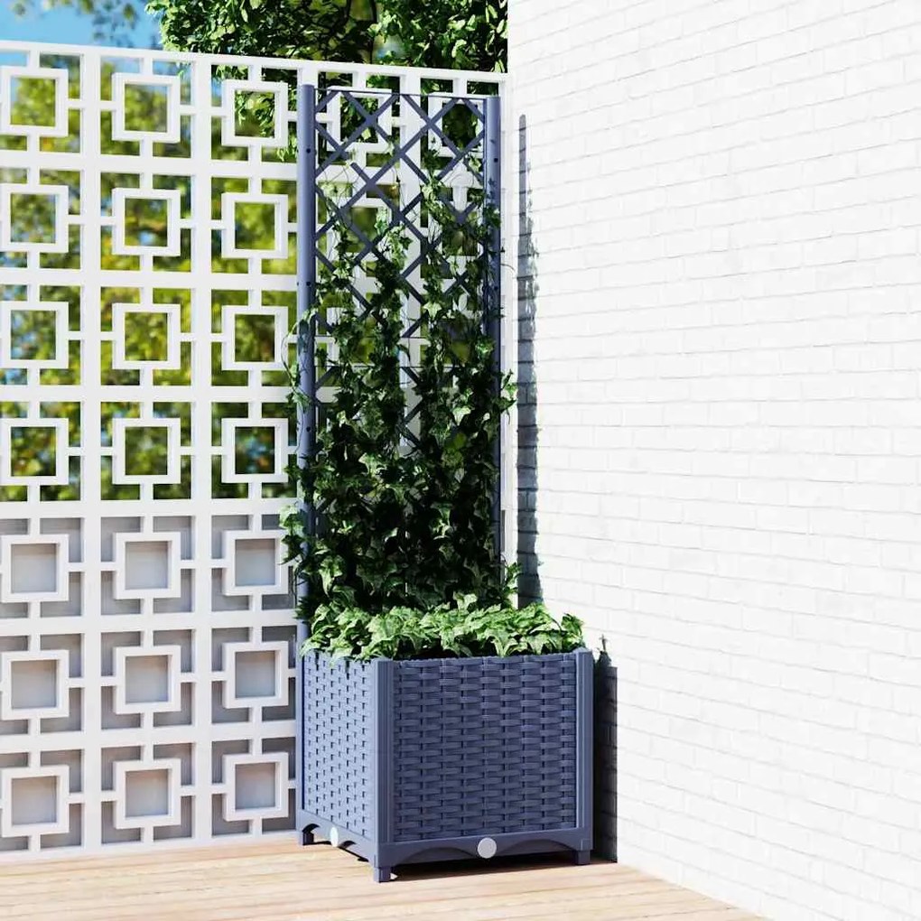Vaso/floreira jardim c/ treliça 40x40x136 cm PP cinzento azul
