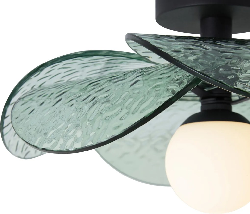 Candeeiro de Teto de Design Preto com Vidro Canelado Verde - Kemner