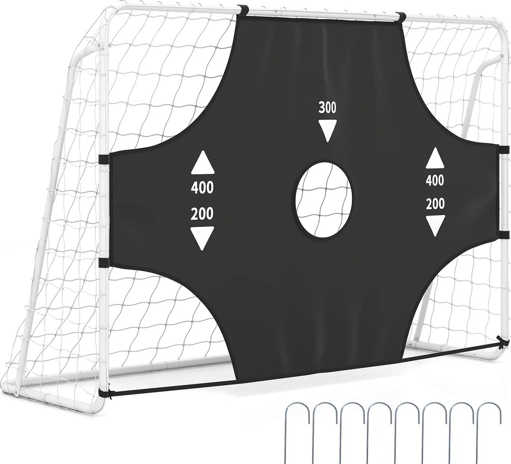 Baliza de Futebol Juvenil 2 em 1, 215 x 77 x 152 cm, Tela de Pontuação Removível, Preto + Branco