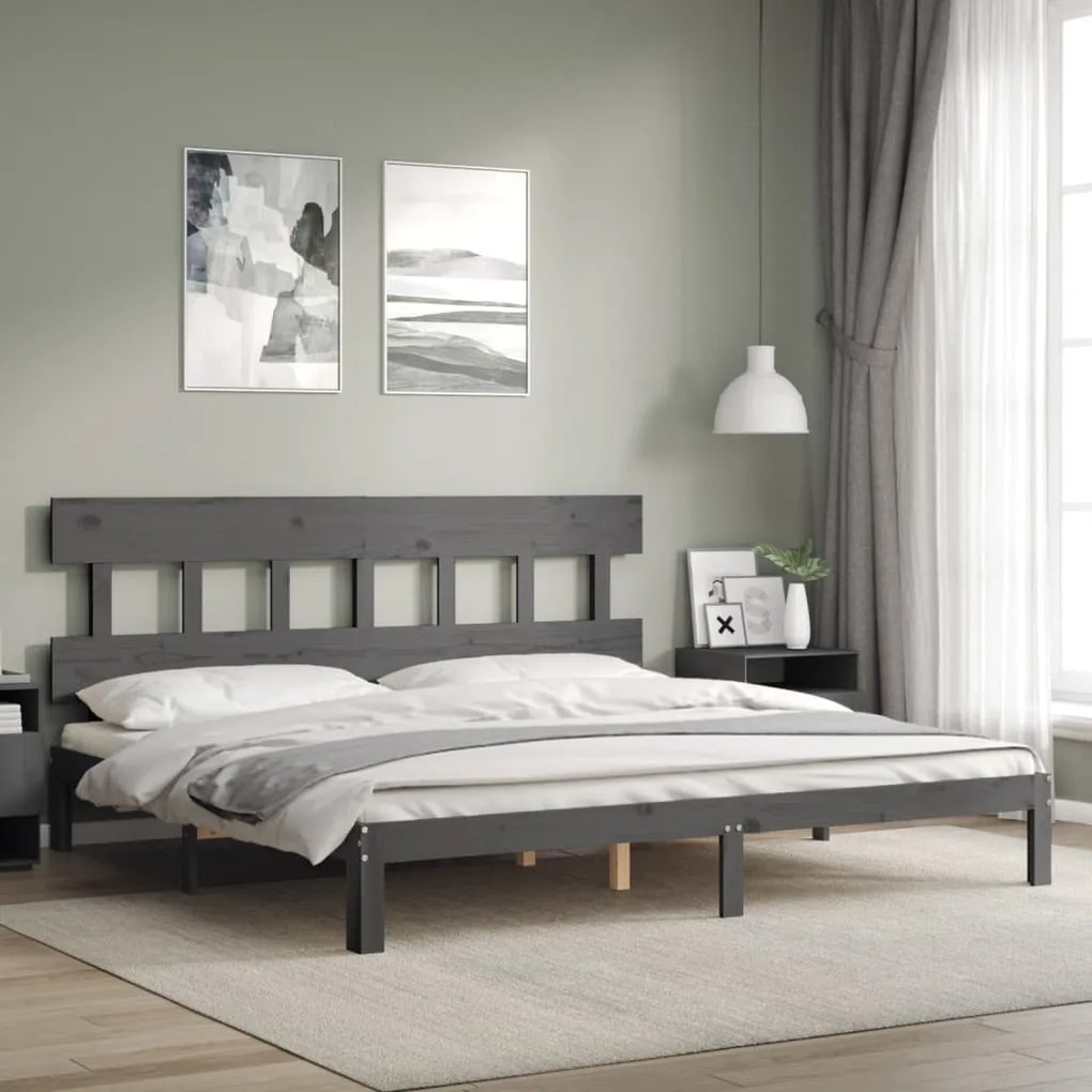 vidaXL Estrutura de cama com cabeceira 200x200 cm madeira maciça cinza