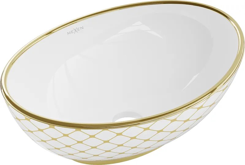 Mexen Elza lavatório de bancada 40 x 33 cm, branco/dourado padrão xadrez - 21014009