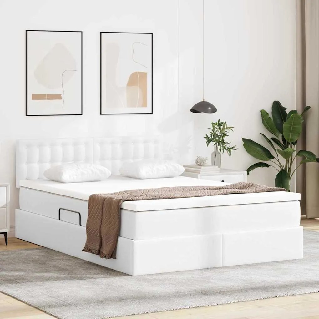 vidaXL Cama com Armazenamento Branco Puro 140 x 200 cm Couro Sintético