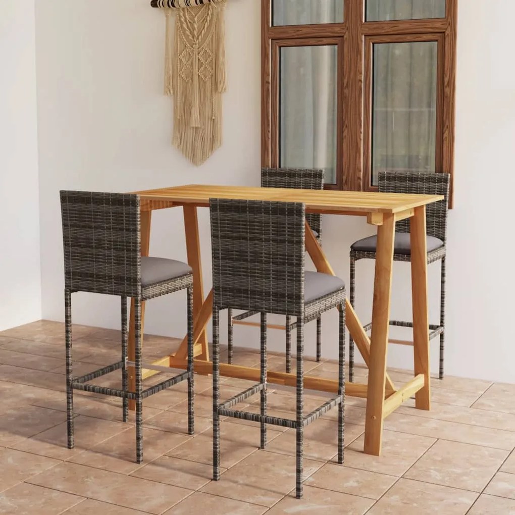 vidaXL 5 pcs conjunto de bar para jardim com almofadões cinzento