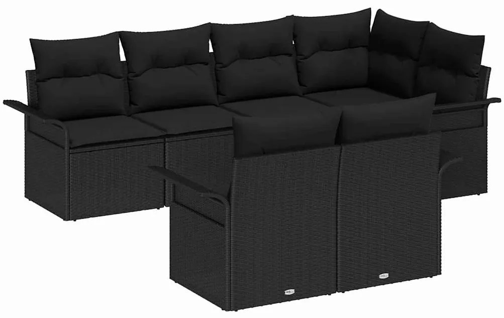Conjunto de Sofá de Jardim vidaXL com Almofadas Preto Rattan Sintético