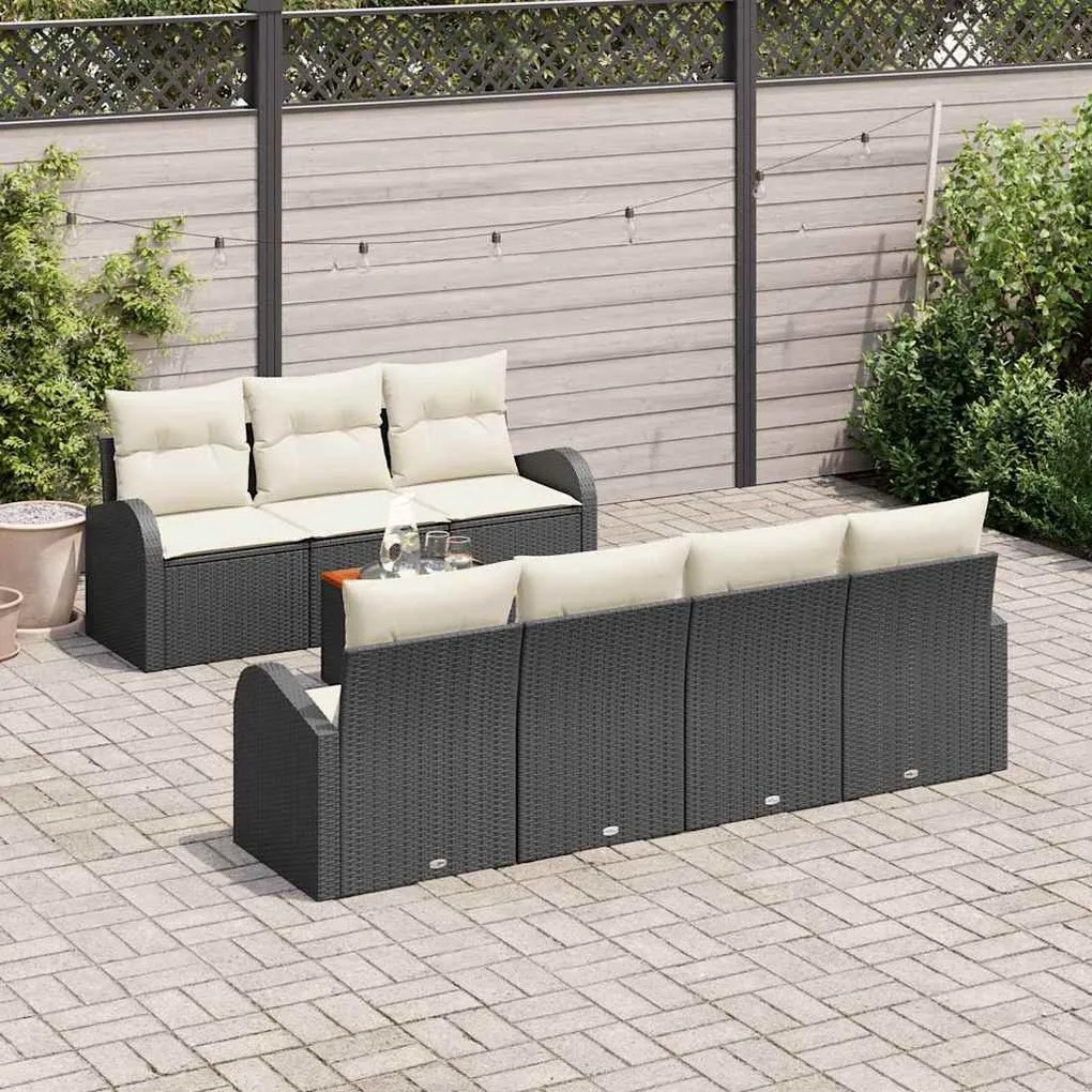 Conjunto de sofá de jardim de 8 peças com almofadas pretas em rattan s