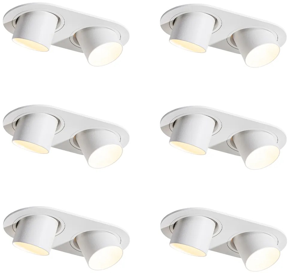 Conjunto de 6 focos embutidos brancos GU10 35mm inclináveis 2-luzes - Installa Moderno