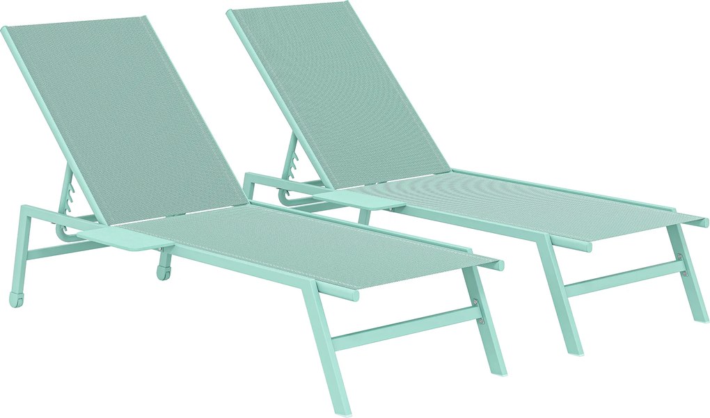 Outsunny Conjunto 2 Espreguiçadeiras com Mesa Lateral, Espreguiçadeira de Jardim com Encosto Ajustável. | Aosom Portugal