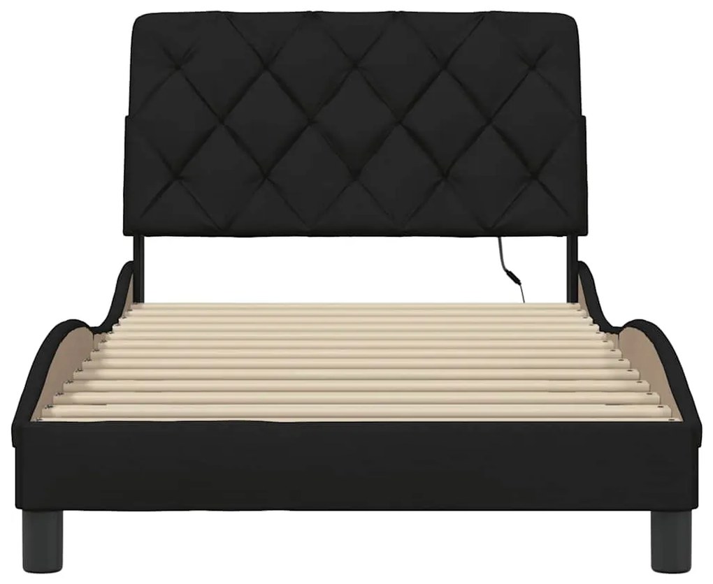 Estrutura de cama com LED sem colchão 100x200 cm tecido preto