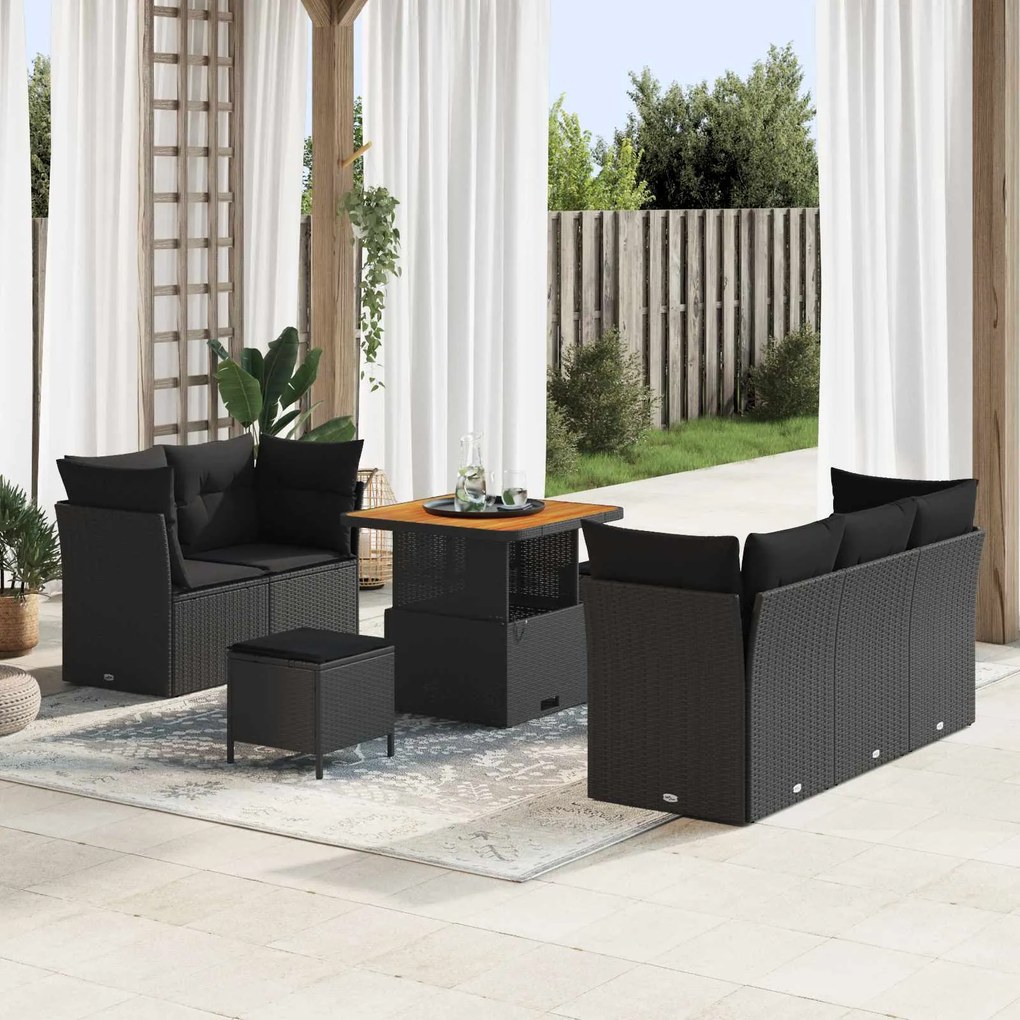 vidaXL Conjunto de Sofá de Jardim com almofada 8 pcs Preto
