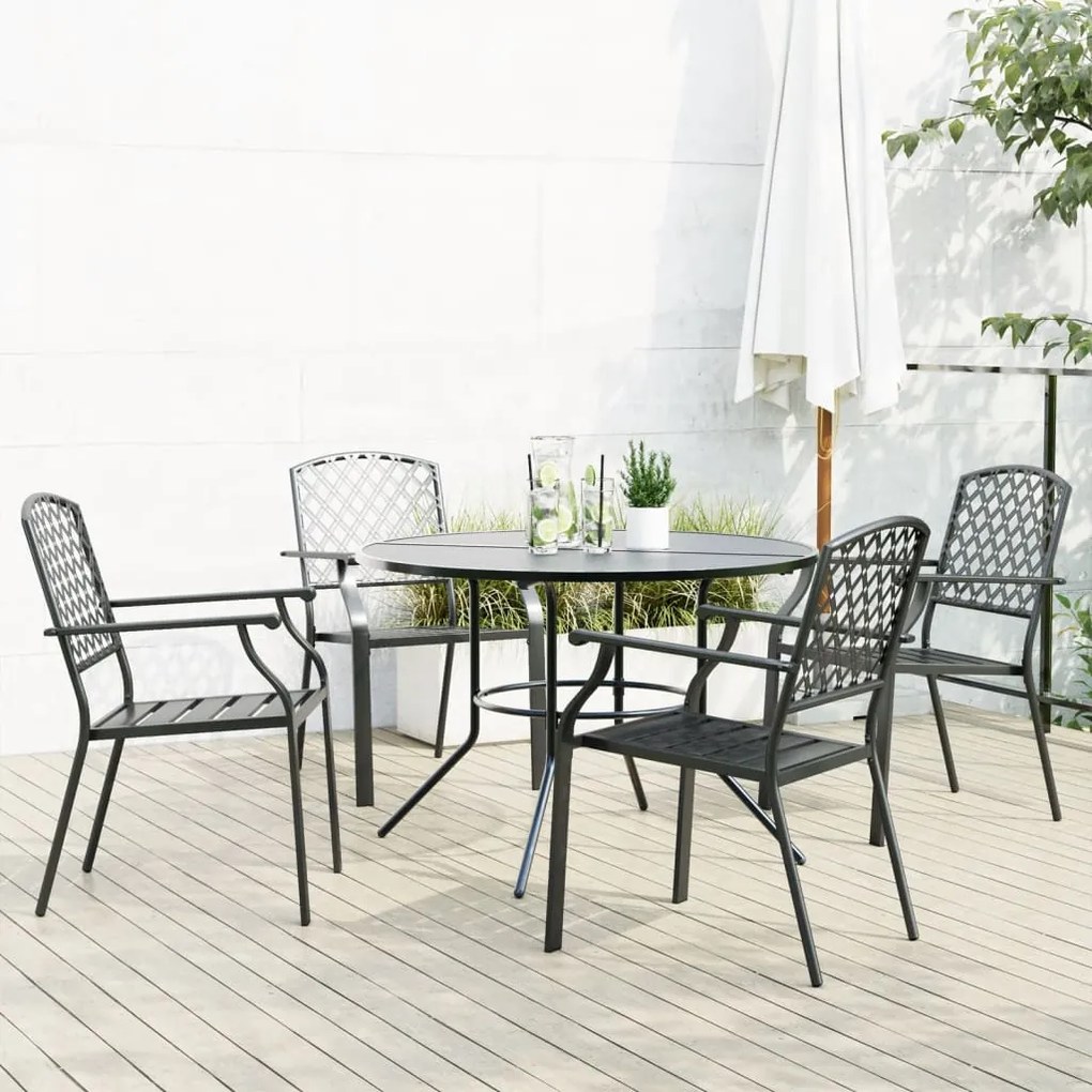 vidaXL Conj. cadeiras jardim encastrar 5pcs aço revestido pó antracite