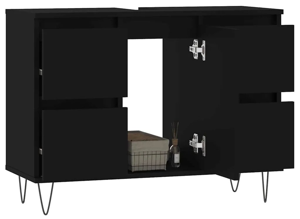 Armário de casa de banho 80x33x60 cm derivados de madeira preto