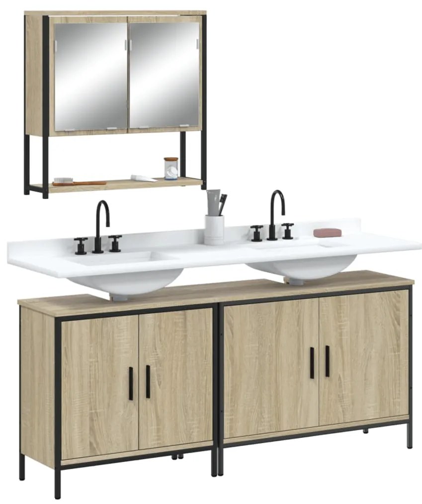 vidaXL 3 pcs conj. móveis casa banho derivados madeira carvalho sonoma