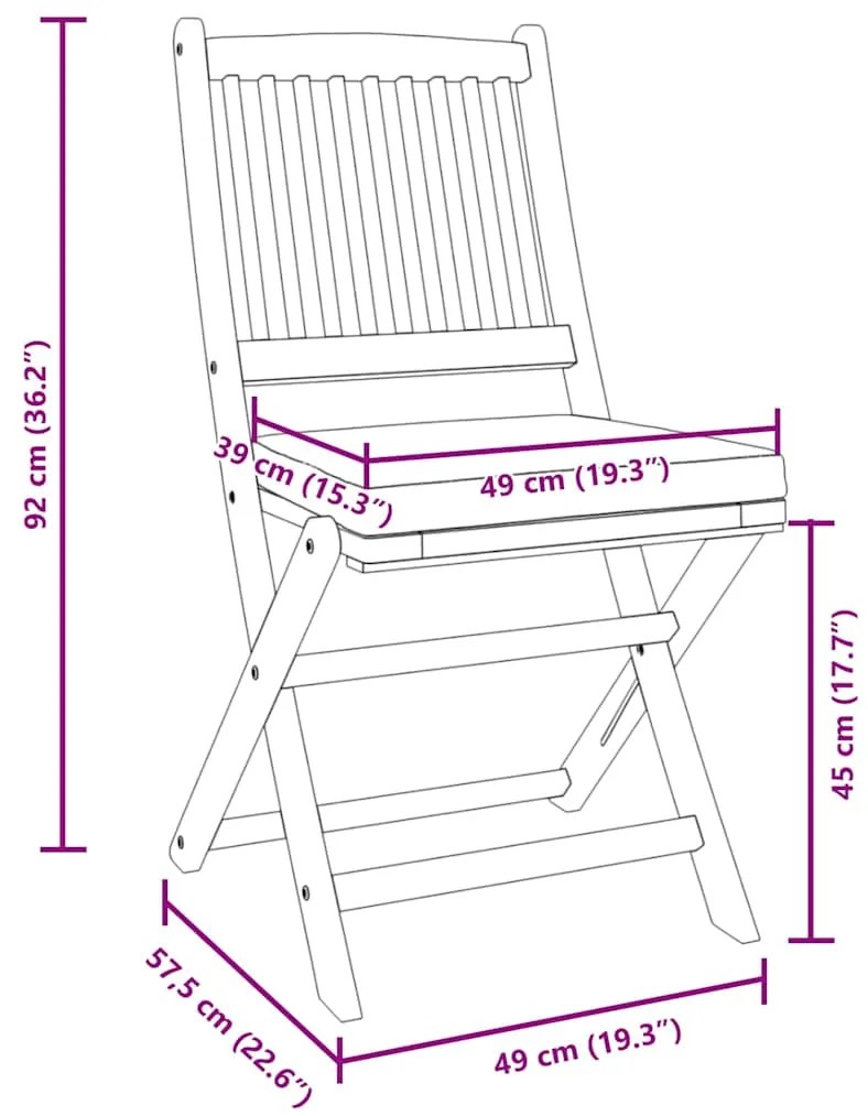 Cadeiras de Jardim Dobráveis vidaXL com Almofada Cinza 4pcs em Madeira
