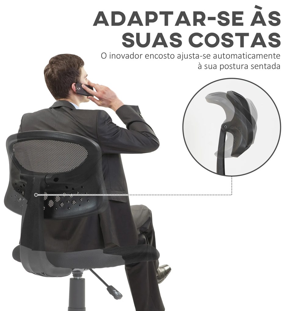 Cadeira de Escritório sem Apoio para os Braços com Encosto de Malha Respirável Altura Ajustável 43x48x78-88 cm Preto