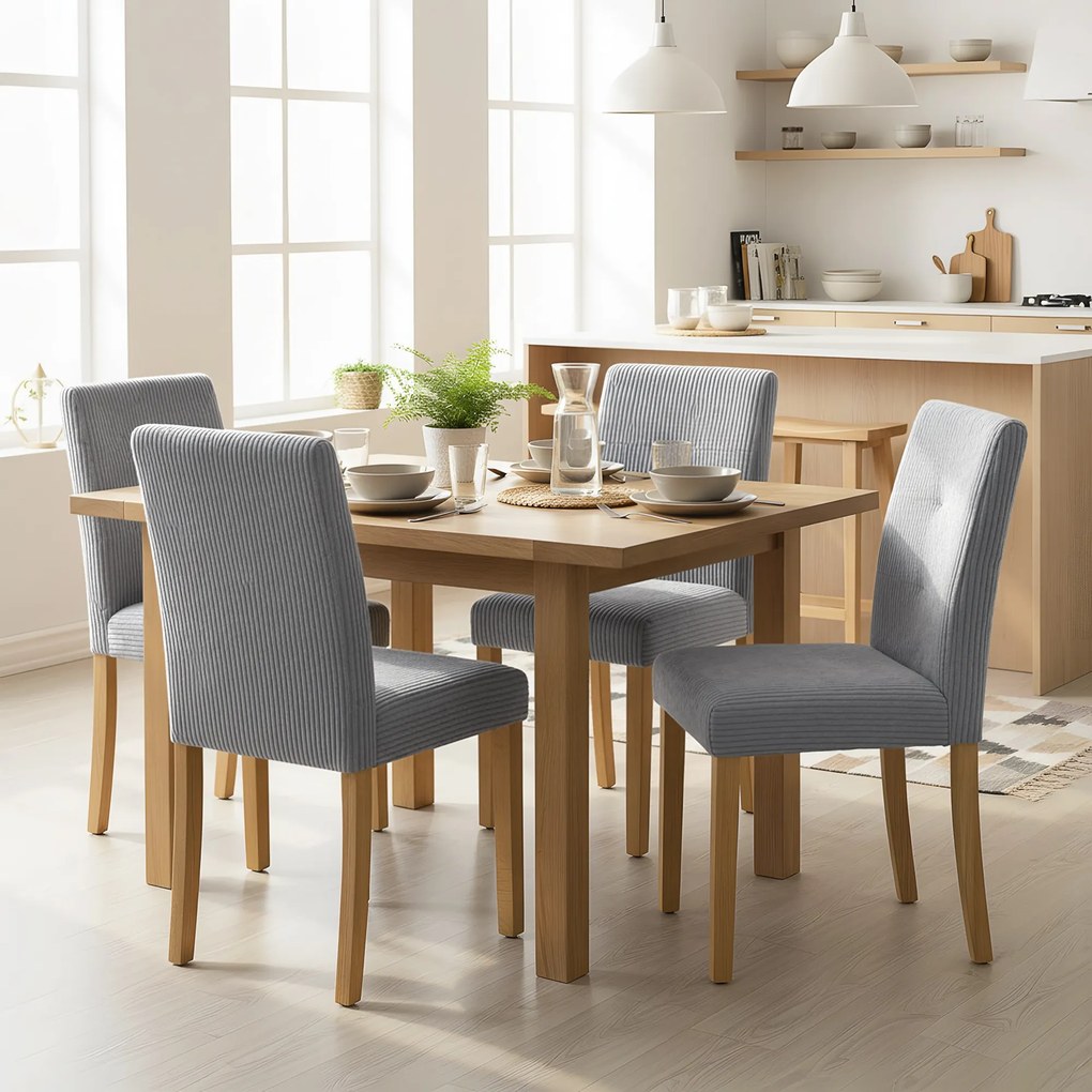 Conjunto de 4 Cadeiras de Jantar Modernas (MESA NÃO INCLUIDA) Encosto Alto Estofadas em Tecido Canelado Tipo Veludo 44x56x90 cm Cinzento