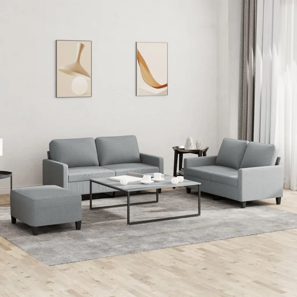 3201452 vidaXL 3 pcs conjunto de sofás com almofadões tecido cinzento-claro