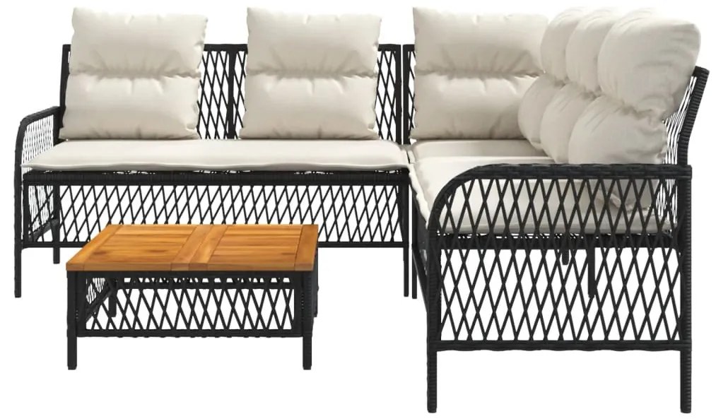2 pcs conjunto sofás de jardim com almofadões vime PE preto