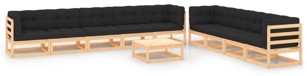 vidaXL 10 pcs conj. lounge jardim c/ almofadões pinho maciço antracite